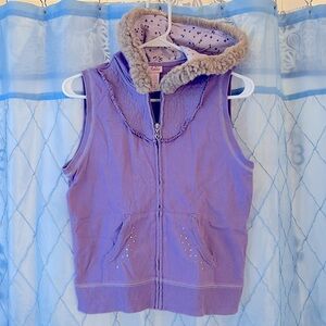 Faux fur hooded vest with sparkles on pockets Justice size 16 girl lilac/purple
